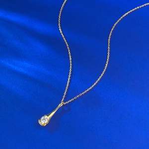 Elegant gold plated S925 silver necklace with teardrop pendant and white zircon gemstone
