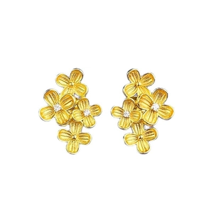 Luxurious gold floral cluster earrings in S925 silver with brushed metal petals