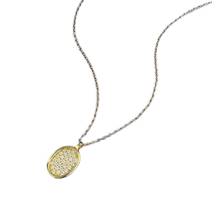 Vintage-Halskette aus S925 Silber mit goldenem Oval-Anhänger und Diamantbesatz