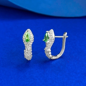 925 Sterling Silver Snake Hoop Earrings Luxury Green Pear Cut Zirconia Rhinestone Inlaid Fashion Jewelry For Women Gift