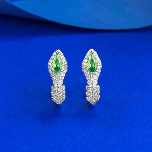 Elegant S925 sterling silver drop earrings with pear-cut green zircon and white crystals