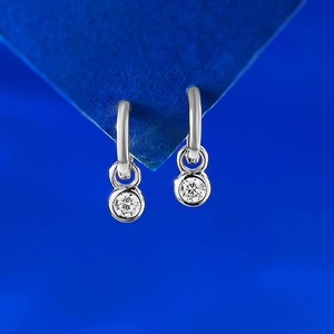Detailed close-up of S925 sterling silver hoop earrings with round bezel-set zircon drops