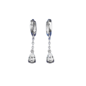 Elegant S925 silver pear cut zircon drop earrings with delicate tassel chain