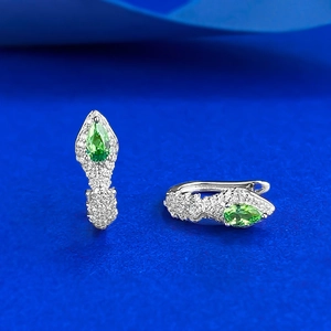 Sparkling S925 sterling silver pear-cut green zircon earrings with pave white stones