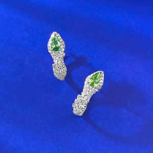Elegant S925 sterling silver pear-cut green zircon earrings with pave snake bone design