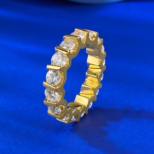 S925 Sterling Silver Eternity Ring For Women Gold Plated White Rhinestone Inlaid Geometric Round Band Jewelry Finger Ring