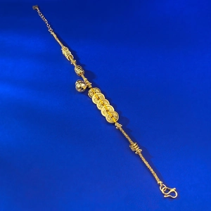 Bracelet doré style chinois Wulou avec pièces anciennes et chaîne en spirale