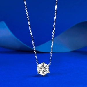 Classic 925 Sterling Silver Necklace Six-Prong Round Cut Brilliant White Zirconia Pendant Necklace Elegant Jewelry For Women