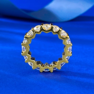 S925 sterling silver gold plated 4mm round diamond eternity gear ring for women