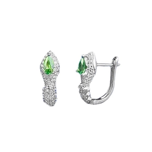 S925 sterling silver hoop earrings with pear-shaped green zircon and micro-set diamonds