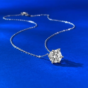 Classic S925 silver necklace featuring a 9mm round brilliant cut diamond in a six-prong setting