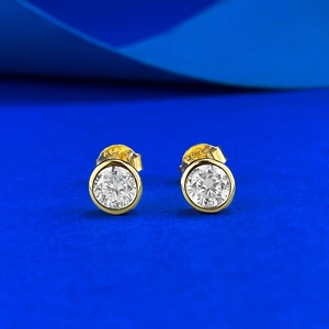 S925 Sterling Silver Round Stud Earrings For Women Gold Plated Inlaid Zirconia Small Exquisite Minimalist Fashion Jewelry