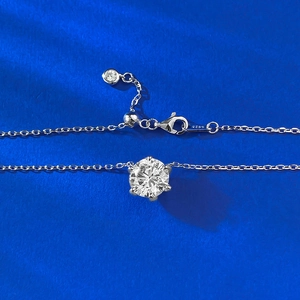 Classic S925 sterling silver necklace with a 9mm round brilliant cut six-prong solitaire