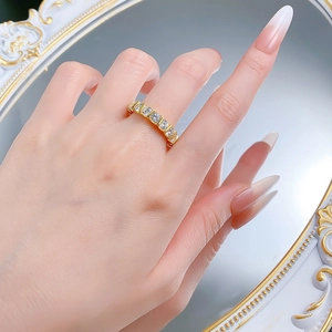 Elegant gold-plated S925 silver ring featuring round-cut sparkling cubic zirconia rows