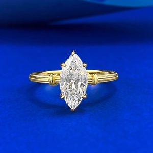 Vintage 925 Sterling Silver Marquise Cut Rhinestone Ring Gold Plated Twist Rope Design Elegant Statement Jewelry Ring for Women