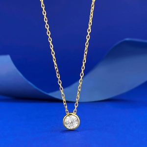 925 Sterling Silver Gold Plated Classic Round Zirconia Pendant Necklace Fashion Simple Solitaire Gemstone Necklaces For Women Jewelry