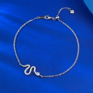Elegant S925 Sterling Silver Snake Bracelet With Rhinestone Inlaid Adjustable Pull Chain Fashion Jewelry For Women Gift