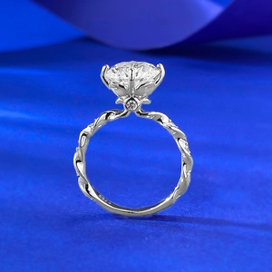 925 Sterling Silver Twisted Band Rhinestone Ring For Women Classic Four-Prong Round Cut Engagement Wedding Jewelry Ring