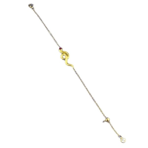 Adjustable gold plated snake bracelet with red gemstone eye and minimalist fine chain