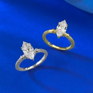 Vintage S925 silver marquise-cut ring set with unique vertical textured band designs