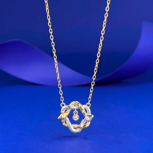 Collier Pendentif Serpent Bicolore en Argent Sterling 925 Design Boussole Vintage Incrusté de Strass Bijoux de Mode