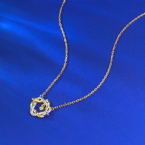 Collier vintage en argent S925 avec pendentif boussole serpent bicolore et zircon brillant