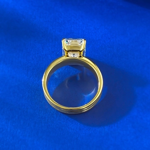 S925 silver gold plated ring featuring a rectangular emerald cut moissanite stone