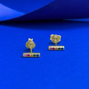 Elegant S925 sterling silver rainbow stud earrings featuring five colorful gemstones
