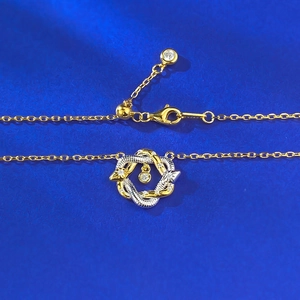 Collier vintage en argent S925 avec design bicolore entrelacé en forme de boussole