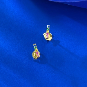 Rainbow multi-color cubic zirconia bar stud earrings in gold plated S925 silver
