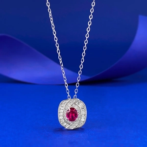 Luxury 925 Sterling Silver Red Rhinestone Pendant Necklace Oval Gemstone Inlaid Choker Elegant Fashion Jewelry For Women