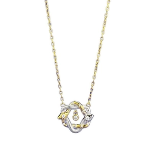 Collier pendentif boussole serpent bicolore en argent S925 avec une pierre précieuse