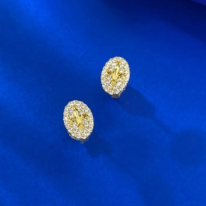 S925 sterling silver gold fleur-de-lis stud earrings with sparkling pave zircon halo