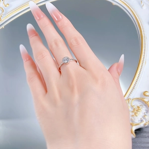 Close-up of elegant S925 silver ring featuring a sparkling 6mm round cut diamond stone