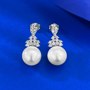 Elegant 10mm white shell pearl earrings in 925 sterling silver floral design