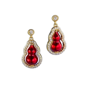 Boucles d'oreilles Wu Lou rotatives en argent S925 rouge et or avec pavé de zircons