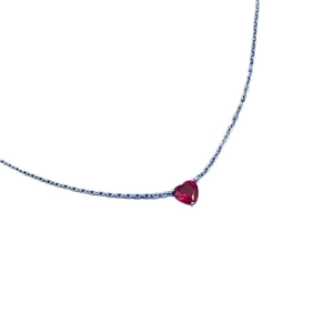 Collier en argent S925 avec pendentif cœur 6x6mm en pierre rouge sang de pigeon
