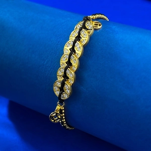 S925 silver ancient coin bracelet with gold plating, zircons, and black woven rope cord