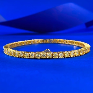 Bracelet Tennis Luxueux en Argent Sterling 925 Avec Strass Jaunes pour Femmes Bracelet Classique Incrusté de Pierres Jaunes