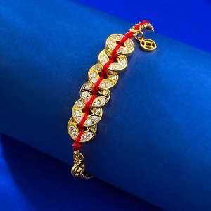 S925 silver coin red string bracelet with gold plating and sparkling zircon stones