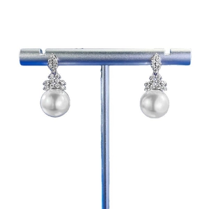 Elegant S925 silver 10mm pearl drop earrings with micro-set shimmering crystals