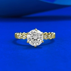 925 Sterling Silver Honeycomb Band Ring For Women Gold Plated Round Cut Rhinestone Six Prong Wedding Anniversary Finger Ring