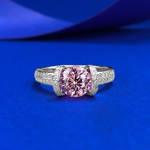 Bague en Argent Sterling S925 Avec Pierre Précieuse Rose Ronde pour Femme Style Princesse Doux Élégant Incrusté de Strass