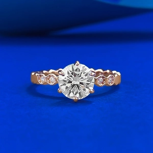 925 Sterling Silver Round Cut Rhinestone Ring For Women Rose Gold Plated Six-Prong Setting Honeycomb Band Wedding Jewelry
