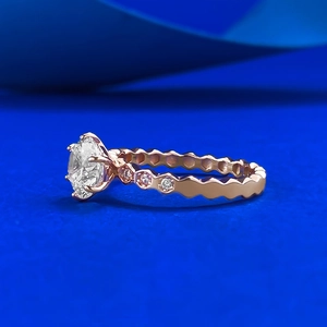 Rose gold S925 silver ring with six-prong round moissanite and honeycomb band