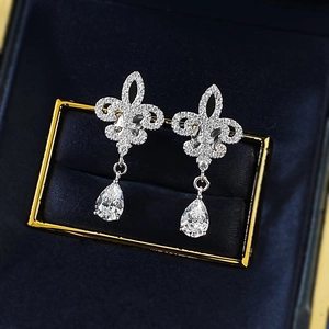 Elegant S925 silver iris earrings with pear-cut crystal in a velvet jewelry box