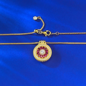 Gold S925 silver red gemstone flower necklace with adjustable chain and S925 hallmark
