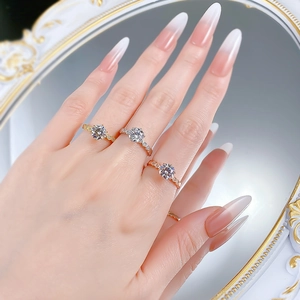Three-color S925 silver six-prong rings in gold, silver and rose gold with round zircon