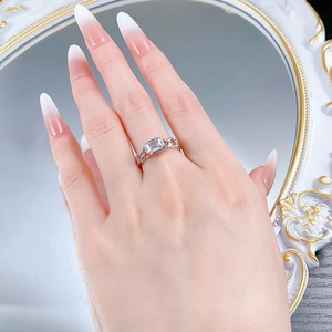 Close-up of S925 silver Cuban link ring with rectangular zircon worn on finger