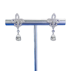 Elegant S925 silver iris flower earrings with pear-cut crystal drops and white diamonds